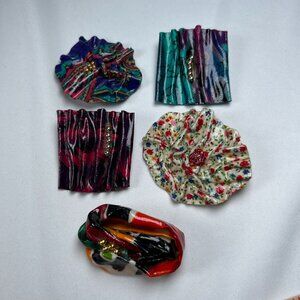 Lot Of 5‎ Vintage Handmade Brooch Pins Colorful Art 80s Bright Bold